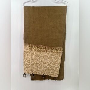 Set of 2 Handmade Embellished Burlap Curtain Panels Patterned Fabric w/ Beads